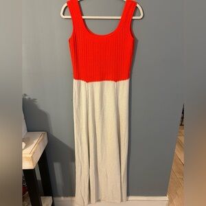 Orange and Cream Woven Maxi Dress